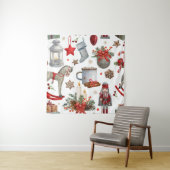 Waterverf kerstdecoratiepatroon wandkleed (In situ)