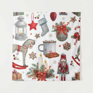 Waterverf kerstdecoratiepatroon wandkleed