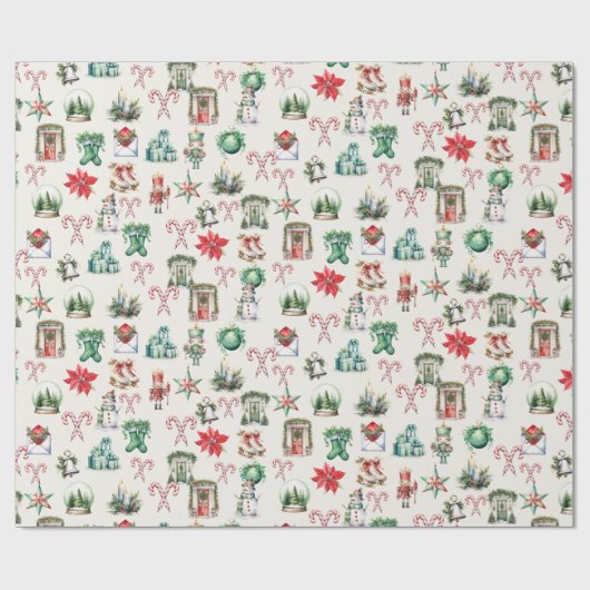 Waterverf kerstdecoraties cadeaupapier (Vlak)