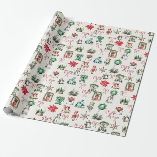 Waterverf kerstdecoraties cadeaupapier (Uitgerold)