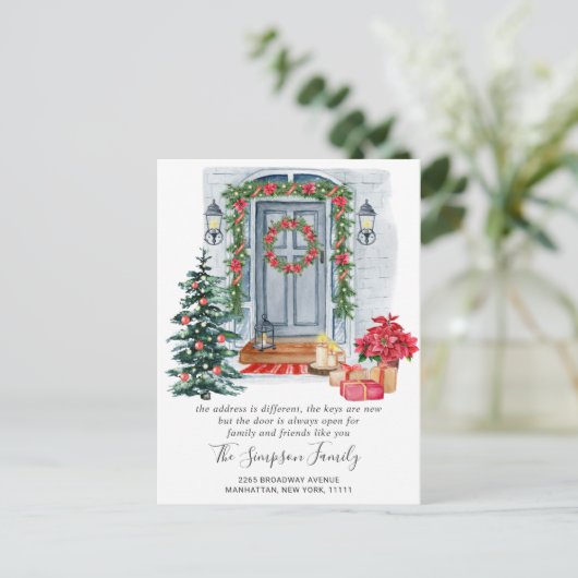 Waterverf kerstdeur Bewegingsaankondiging Briefkaart (Staand voorkant)