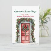 Waterverf Kerstdeur Seizoenen Groet Feestdagenkaart (Staand voorkant)
