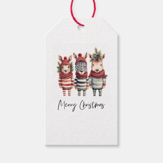  Waterverf kerstdieren Cadeaulabel (Voorkant)