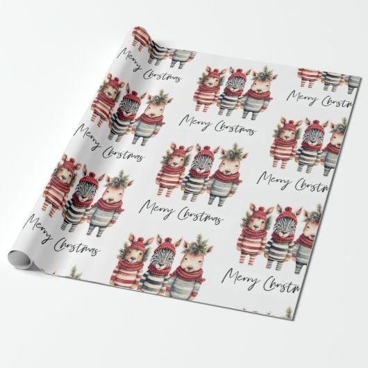 Waterverf kerstdieren Cadeaupapier (Uitgerold)