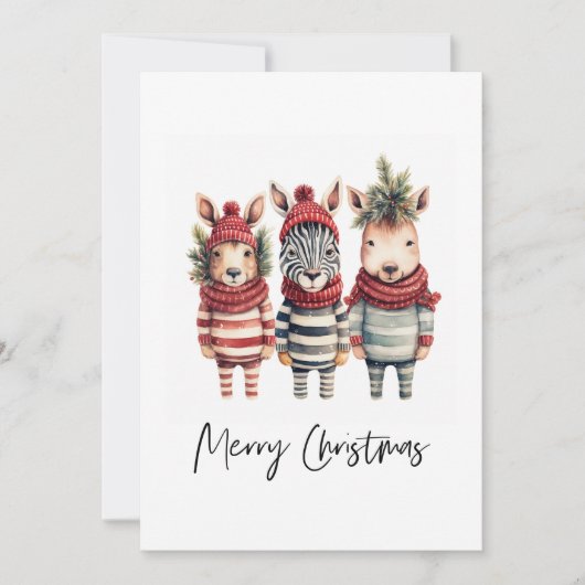  Waterverf kerstdieren Feestdagenkaart (Voorkant)