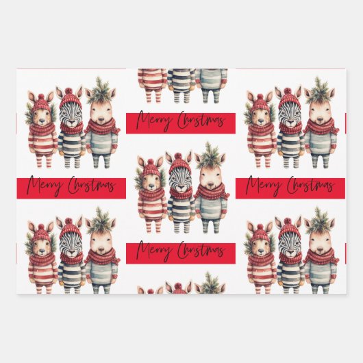  Waterverf kerstdieren Inpakpapier Vel (Voorkant 3)