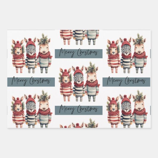  Waterverf kerstdieren Inpakpapier Vel (Voorkant 2)