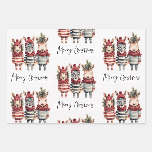  Waterverf kerstdieren Inpakpapier Vel (Voorkant)