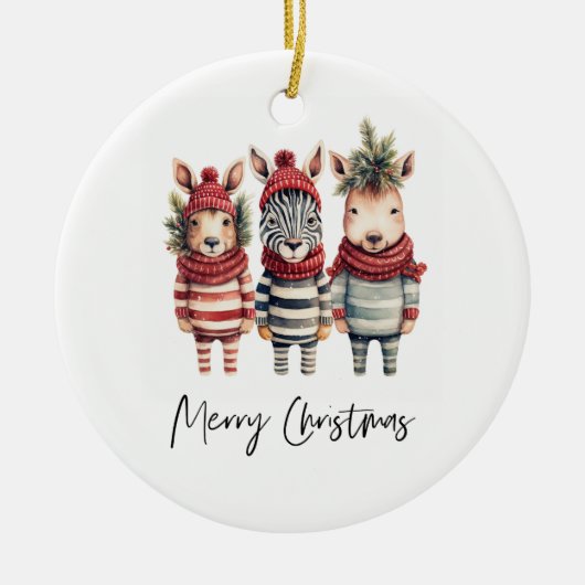  Waterverf kerstdieren Keramisch Ornament (Voorkant)