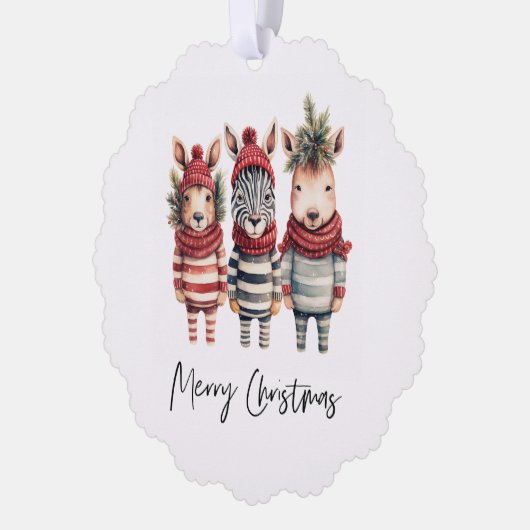  Waterverf kerstdieren Ornament Kaart (Links)