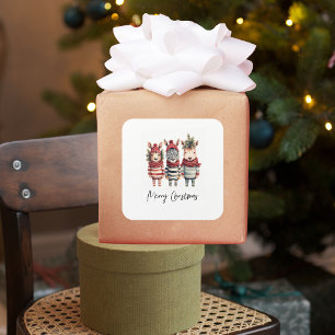 Waterverf kerstdieren Vierkante Sticker