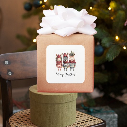  Waterverf kerstdieren Vierkante Sticker