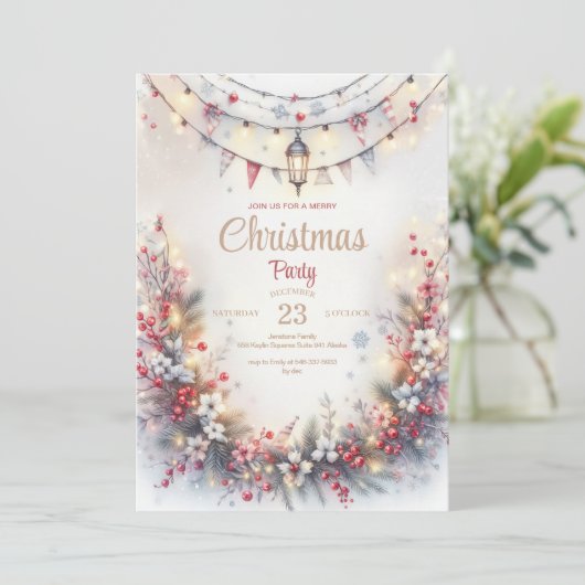 Waterverf Kerstdiner Uitnodiging (Staand voorkant)