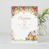 Waterverf Kerstdiner Uitnodiging (Staand voorkant)