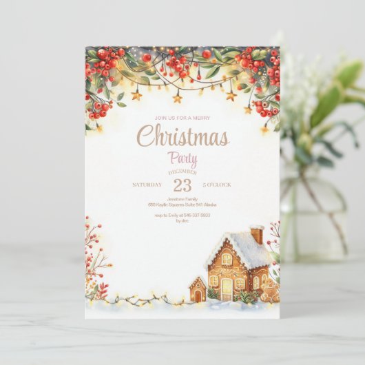 Waterverf Kerstdiner Uitnodiging (Staand voorkant)