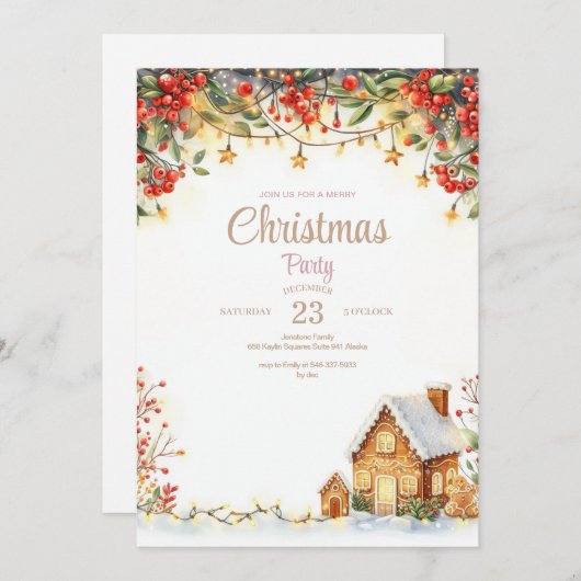 Waterverf Kerstdiner Uitnodiging (Voorkant / Achterkant)