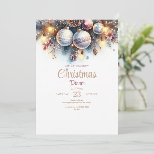 Waterverf Kerstdiner Uitnodiging (Staand voorkant)