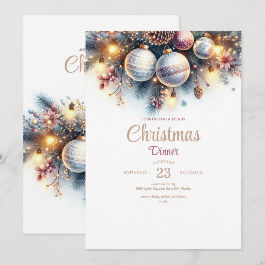 Waterverf Kerstdiner Uitnodiging (Voorkant / Achterkant)