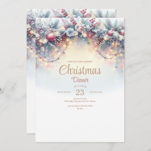 Waterverf Kerstdiner Uitnodiging (Voorkant / Achterkant)