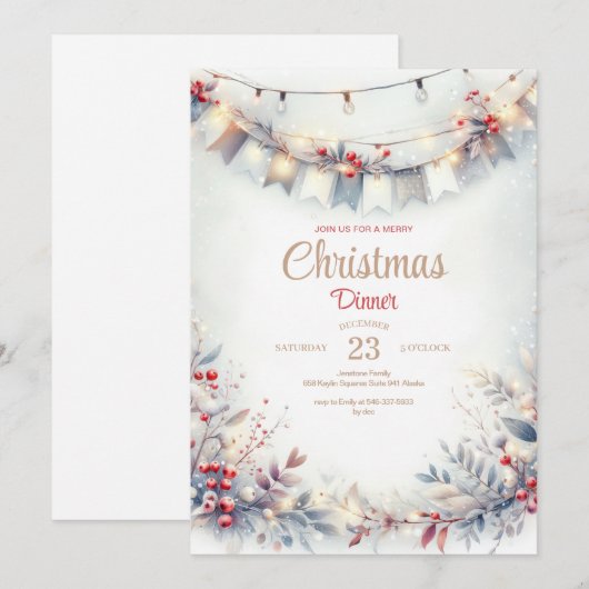 Waterverf Kerstdiner Uitnodiging (Voorkant / Achterkant)