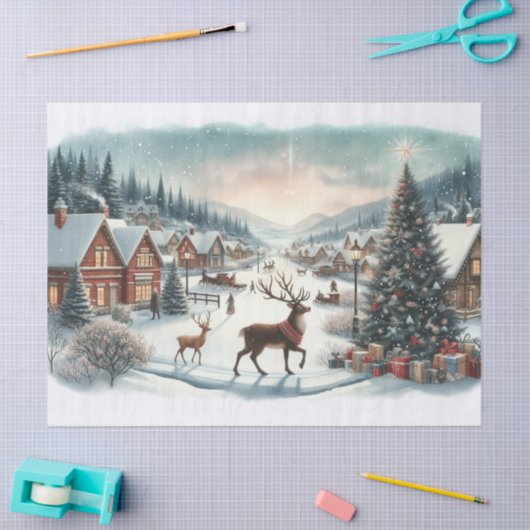  Waterverf Kerstdorp met rendieren Tissuepapier (Craft)
