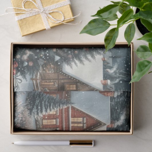  Waterverf Kerstdorp met rendieren Tissuepapier (Geschenk)