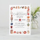 Waterverf Kerstelementen Dinner Party Kaart (Staand voorkant)