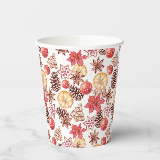 Waterverf kerstelementen naadloos patroon papieren bekers (Links)