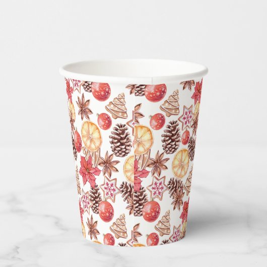 Waterverf kerstelementen naadloos patroon papieren bekers (Rechts)