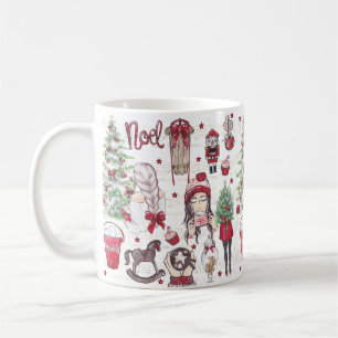 Waterverf kerstelementen Rood Koffiemok