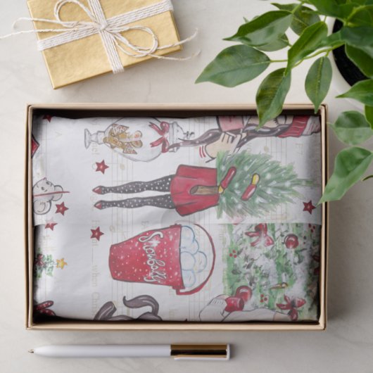 Waterverf kerstelementen tissuepapier (Geschenk)