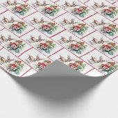 Waterverf kerstelf en rendieren in sneeuwvlokken cadeaupapier (Hoek)