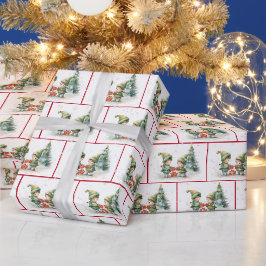 Waterverf Kerstelfen In Sneeuwvlokken Cadeaupapier