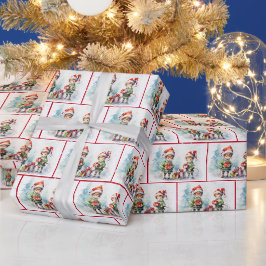 Waterverf Kerstelfen In Sneeuwvlokken Cadeaupapier