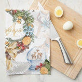 Waterverf kerstfamilienaam theedoek (Quarter Fold)