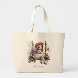 Waterverf Kerstfee | Aangepaste naam Grote Tote Bag