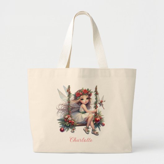 Waterverf Kerstfee | Aangepaste naam Grote Tote Bag (Voorkant)