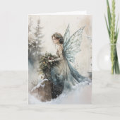 Waterverf Kerstfee met Boeket in Sneeuw Kaart (Voorkant)