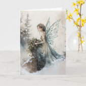Waterverf Kerstfee met Boeket in Sneeuw Kaart (Gele Bloem)