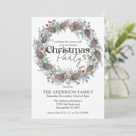 Waterverf Kerstfeest Botanische Krans Kaart (Staand voorkant)