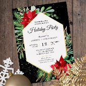 Waterverf kerstfeest en gouden feestdag folie uitnodiging