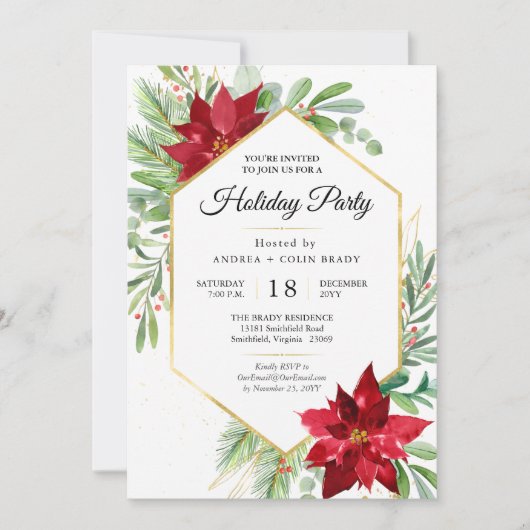 Waterverf kerstfeest en gouden feestdag kaart (Voorkant)