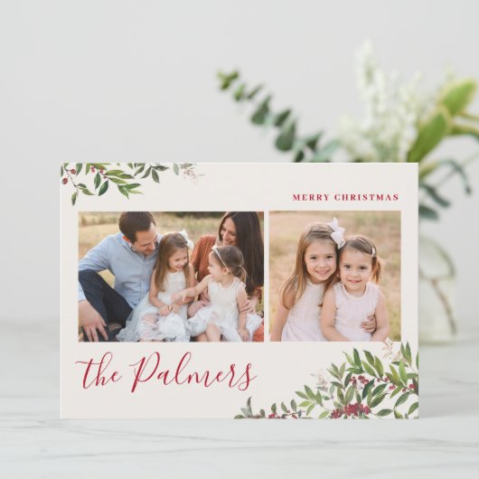 Waterverf kerstfeest Familie Signature Holi Feestdagenkaart (Staand voorkant)