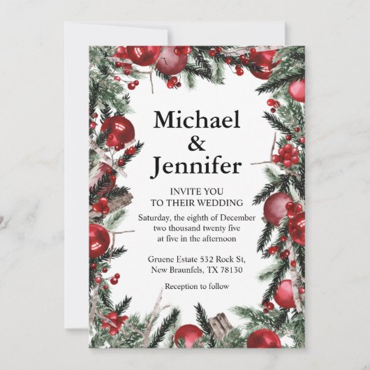 waterverf kerstfeest greenery bruiloft kaart (Voorkant)