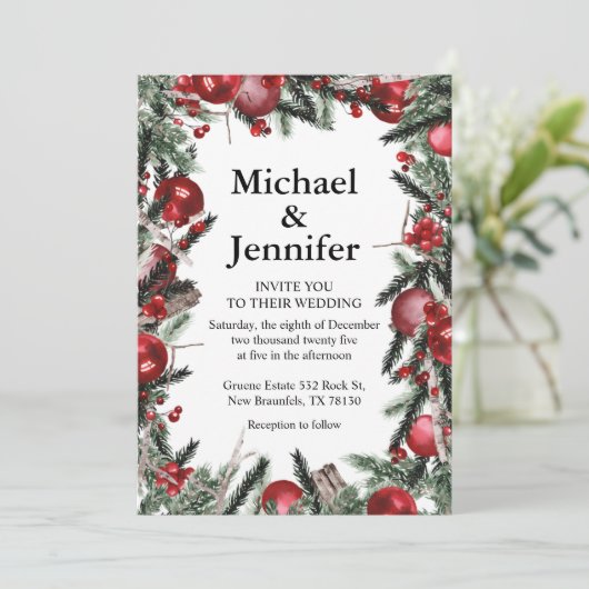 waterverf kerstfeest greenery bruiloft kaart (Staand voorkant)