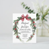 waterverf kerstfeest greenery bruiloft uitnodiging (Staand voorkant)