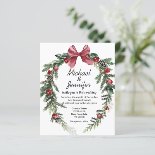 waterverf kerstfeest greenery bruiloft uitnodiging (Staand voorkant)