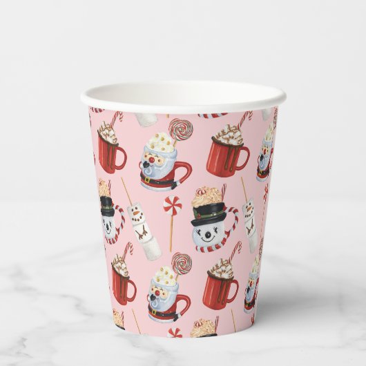 Waterverf Kerstfeest Hot Chocolate Cacao Party Papieren Bekers (Achterkant)