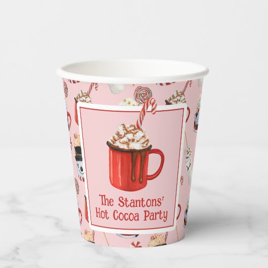 Waterverf Kerstfeest Hot Chocolate Cacao Party Papieren Bekers (Voorkant)