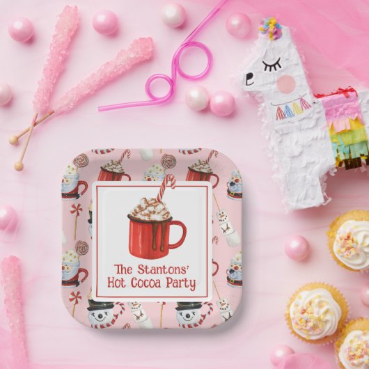 Waterverf Kerstfeest Hot Chocolate Cacao Party Papieren Bordje (Feest)